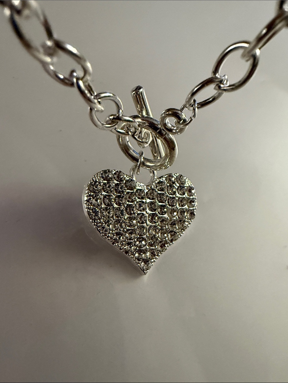 Silver Crystal Heart Charm Toggle Bracelet - Women Jewelry - Picture 3 of 4